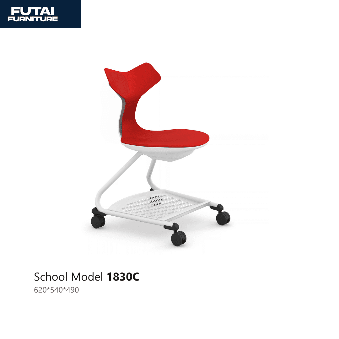 เก้าอี้สำนักงานทรงปีกนก รุ่น 1830C สีแดง มีล้อเลื่อน
