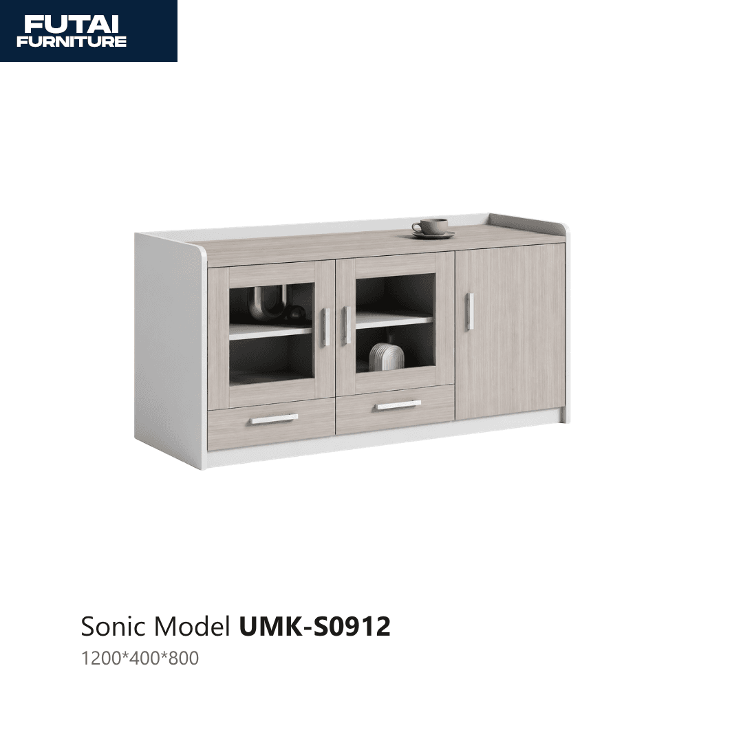 ตู้เครดเดนซ่าบานกระจก-ลิ้นชัก รุ่น UMK-S0912 ผิวไม้ ขนาดกว้าง