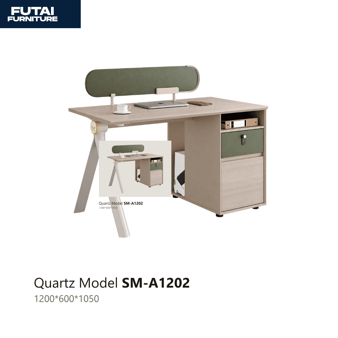 โต๊ะทำงานมีฉากกั้น รุ่น SM-A1202 สีเขียวมะกอก มีตู้ลิ้นชักในตัว