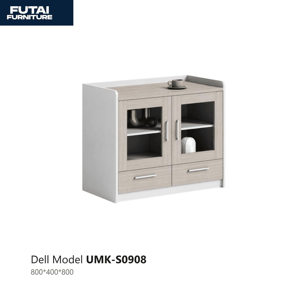 ตู้เครดเดนซ่าบานกระจก-ลิ้นชัก รุ่น UMK-S0908 ผิวไม้