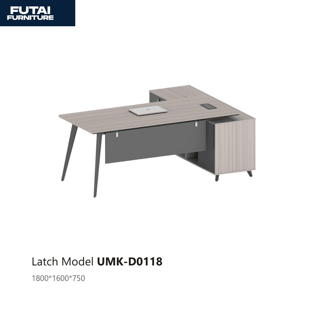 โต๊ะผู้บริหารขาเหล็ก รุ่น UMK-D0118 สีเทาอ่อน ทรงตัวแอล
