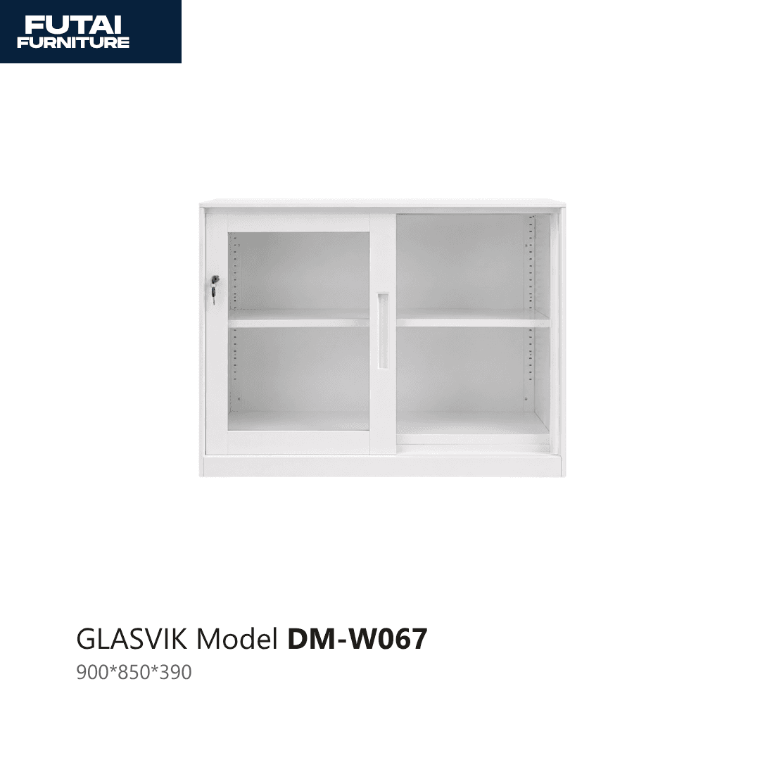 ตู้เหล็กบานเลื่อนกระจก รุ่น DM-W067 สีขาว