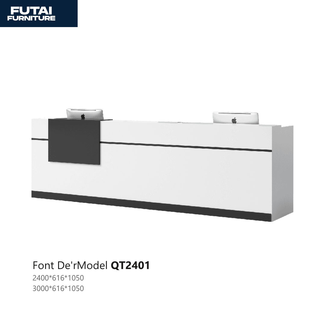 เคาน์เตอร์ต้อนรับ รุ่น QT2401 ดีไซน์โมเดิร์น สีขาว-เทา