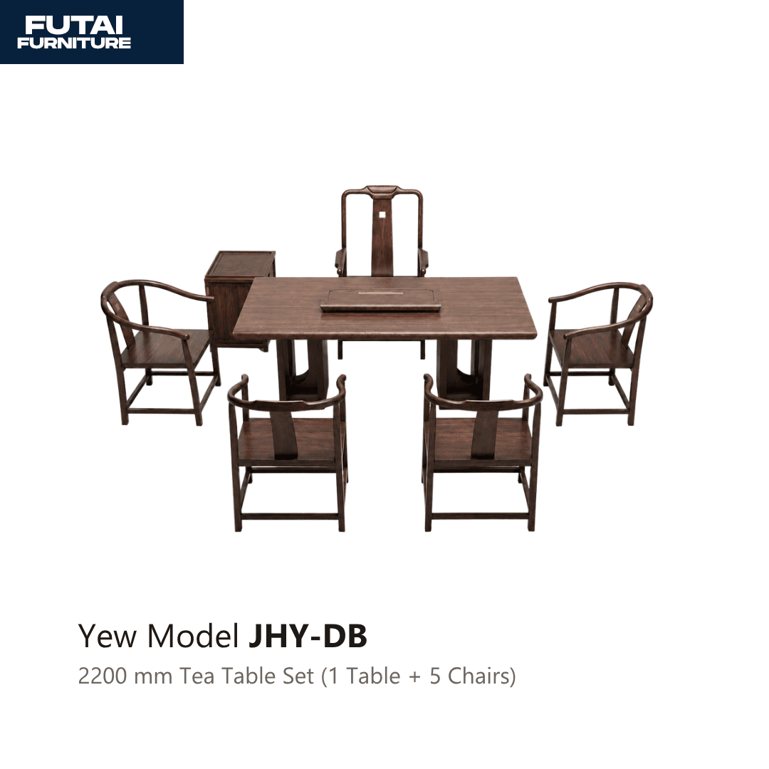 ชุดโต๊ะน้ำชาไม้แกะสลัก รุ่น JHY-DB 1 โต๊ะ 5 เก้าอี้ สไตล์จีนโบราณ