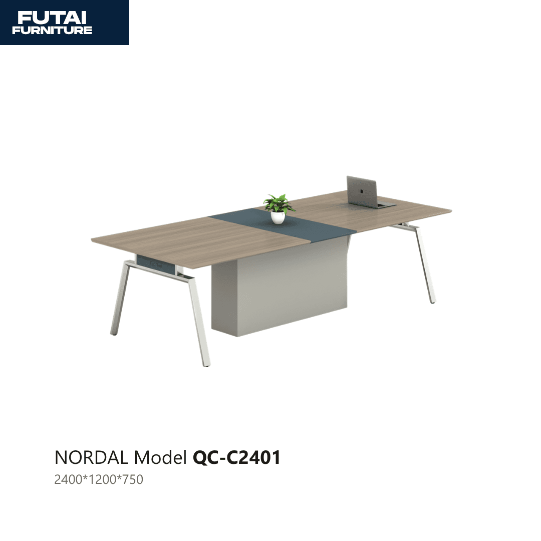 โต๊ะประชุมหน้าไม้ รุ่น QC-C2401 มีแผ่นสีตัดกลางโต๊ะ