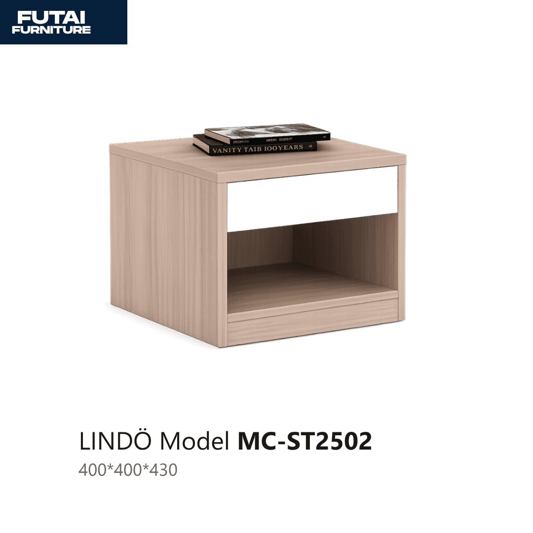 โต๊ะข้างเตียงเปิดโล่ง รุ่น MC-ST2502 ผิวไม้-ขาว มีลิ้นชัก