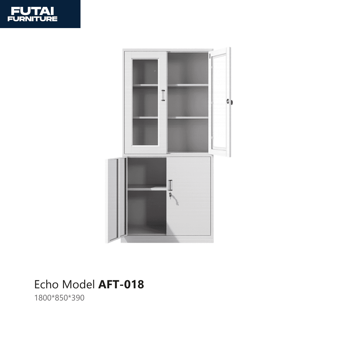 ตู้เอกสารบานกระจก-บานทึบ รุ่น AFT-018 สูง 2 ชั้น มีกุญแจล็อก