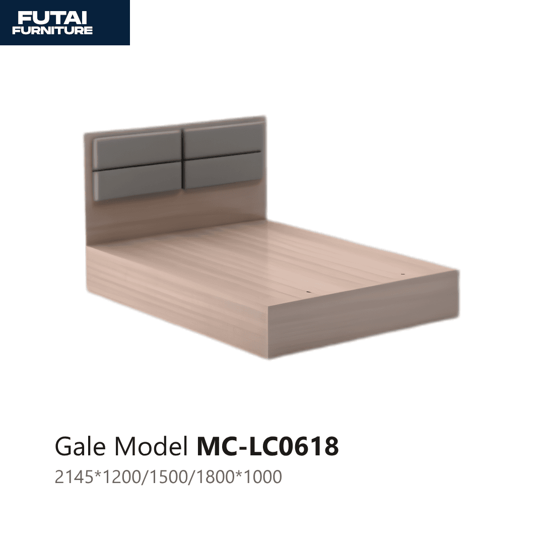 เตียงไม้มีหัวเตียงบุนวม รุ่น MC-LC0618 สีเทา