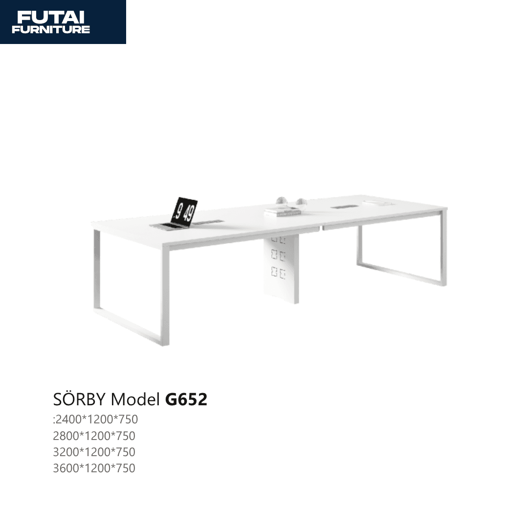 โต๊ะประชุมหน้าขาว รุ่น G652 ขาเหล็กเพรียวบาง มีช่องร้อยสาย