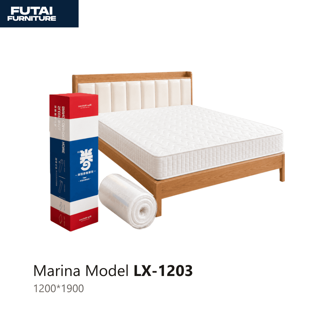 เตียงไม้พร้อมที่นอน รุ่น LX-1203 หัวเตียงหุ้มเบาะ ขนาด 4 ฟุต