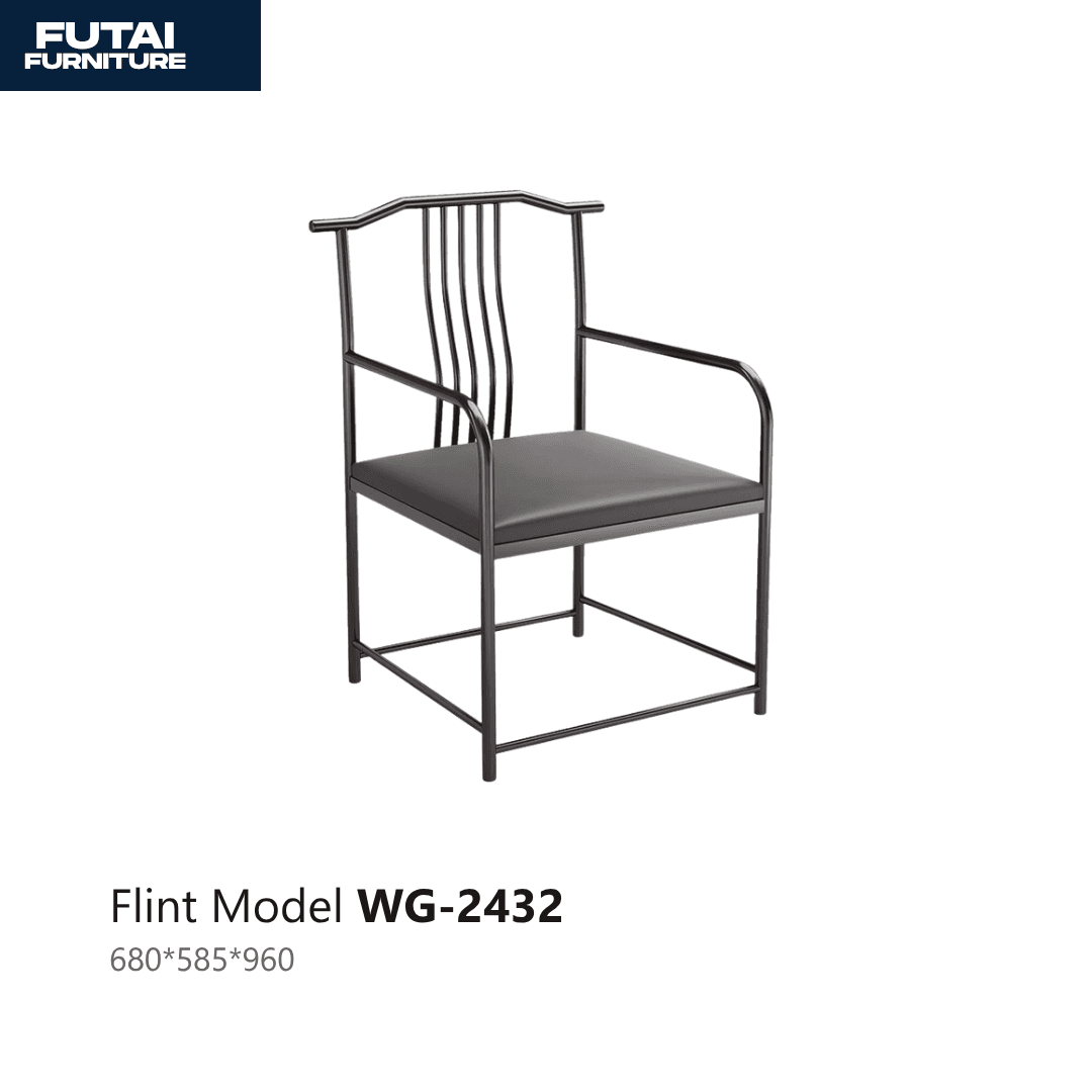 เก้าอี้โครงเหล็กพนักไม้ไผ่ รุ่น WG-2432 เบาะสีเทา