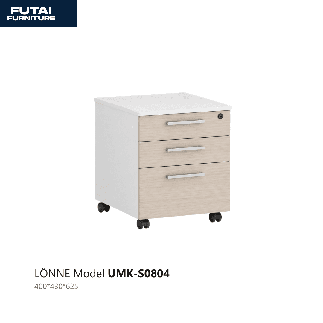 ตู้ลิ้นชักมีล้อ รุ่น UMK-S0804 ผิวไม้-ขาว 3 ชั้น