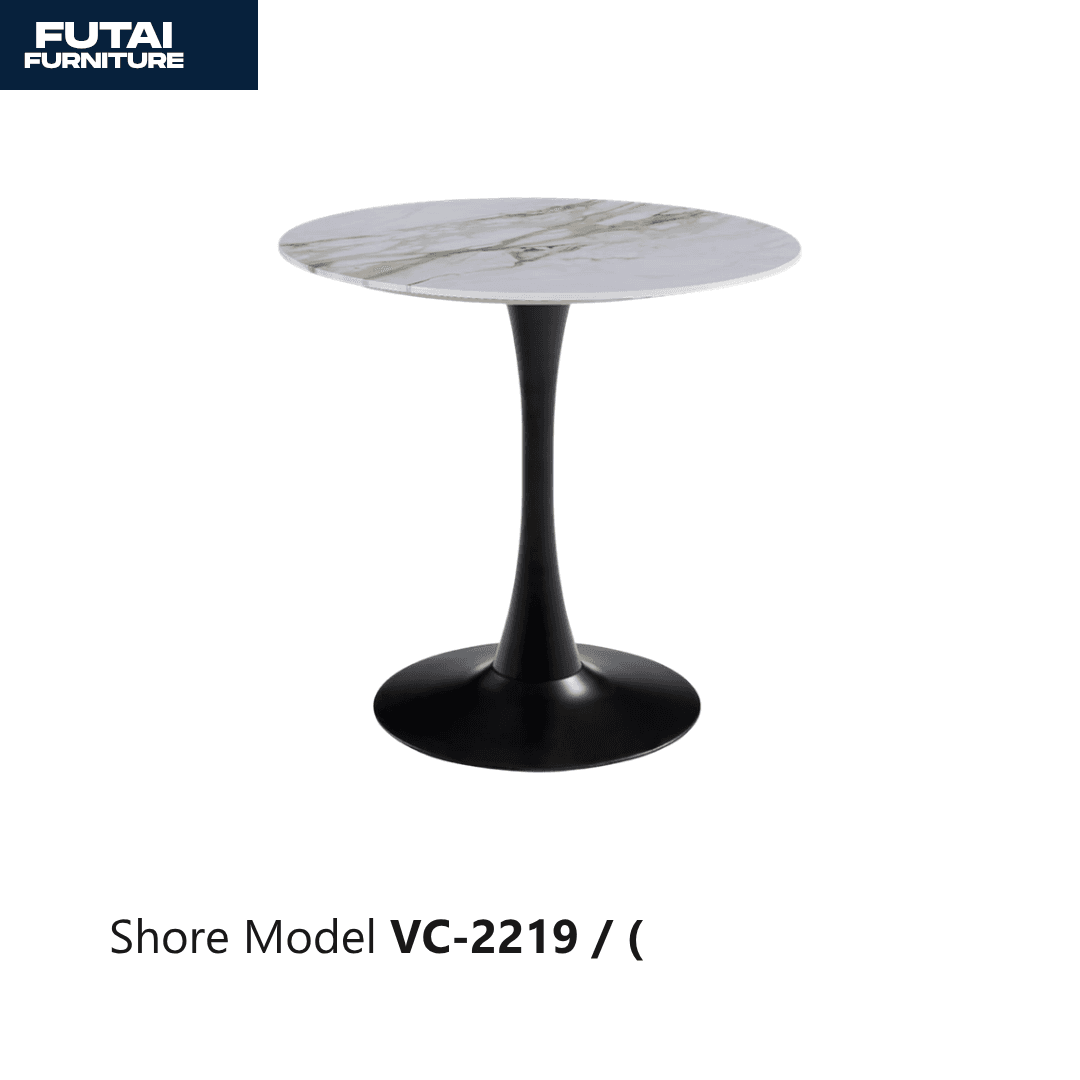 โต๊ะกลมหน้าหินอ่อน รุ่น VC-2219 ฐานกลมสีดำ