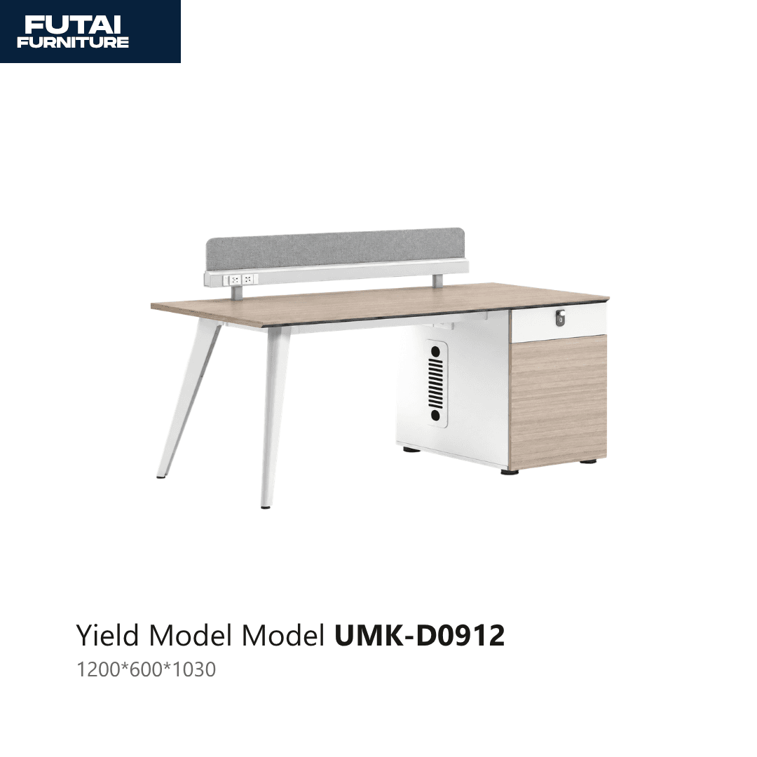 โต๊ะทำงานเดี่ยวมีฉากกั้น รุ่น UMK-D0912 ผิวไม้อ่อน มีตู้ลิ้นชัก