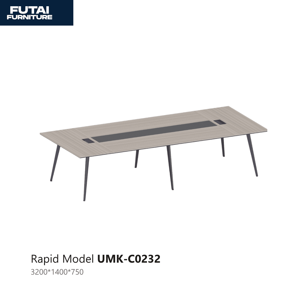 โต๊ะประชุมหน้าไม้ รุ่น UMK-C0232 มีแผ่นเก็บสายไฟตรงกลาง