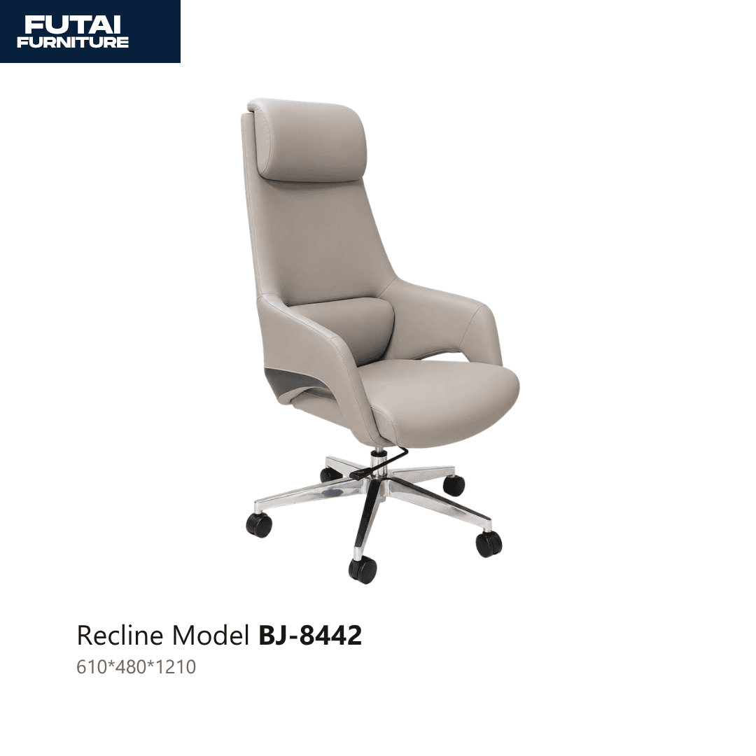 เก้าอี้ผู้บริหารปรับเอนได้ รุ่น BJ-8442 เบาะหนังสีเทา